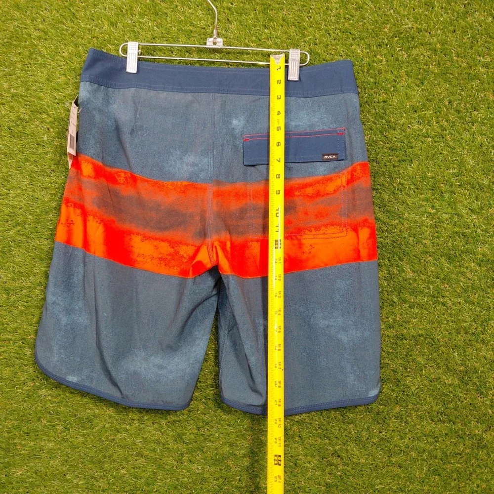RVCA Men's Board Shorts Swim Trunks Size 32 Blue Orange Stripe 4-Way Stretch NWT